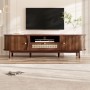 okwish TV Schrank mit Türen Schubladen Rattan Massivholz Stauraum 165x37x46cm Braun_4