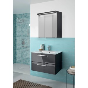 Pelipal Badmöbel-Set Trentino, 77 cm, Anthrazit Hochglanz, bestehend aus Waschtisch, Unterschrank und Spiegelschrank.