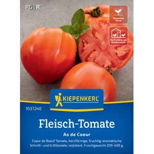 Kiepenkerl Fleisch-Tomate As de Coeur Samen: Herzförmige, rote Tomaten auf der Packung.