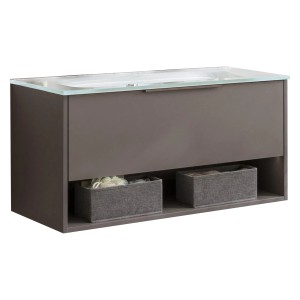 Fackelmann Waschtisch-Set B.Paris mit Glasbecken, 90,5 cm, Cubanit Grau, inklusive Unterschrank und Ablagefächer.