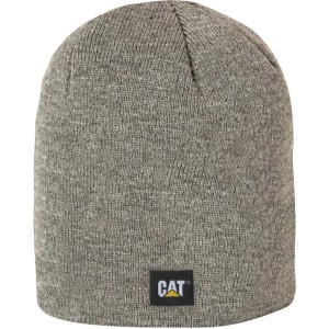 Graue Cat Strickmütze mit Logo, Arbeitskleidung für kalte Tage.