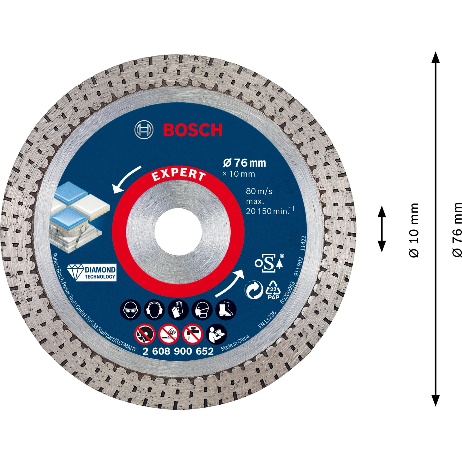 Bosch Expert Diamanttrennscheibe, 76 mm, für harte Keramikfliesen. Zubehör für Winkelschleifer.