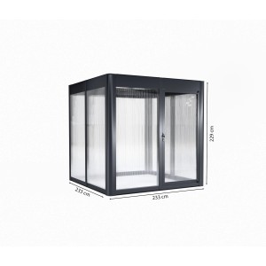 SunElements Gartenhaus SunGarden Select 2.2, anthrazit-metallic, 5,4 m², mit Maßangaben.