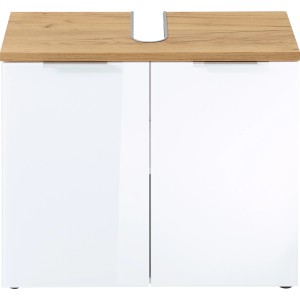 Germania Waschbeckenunterschrank GW-Pescara, weiß/Eiche, 70x58x34 cm, mit zwei Türen und Siphonausschnitt.