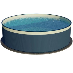 Rundes Stahlwand Pool Becken, Ø 350 cm, 90 cm hoch, in Anthrazit mit Wasserfüllung.