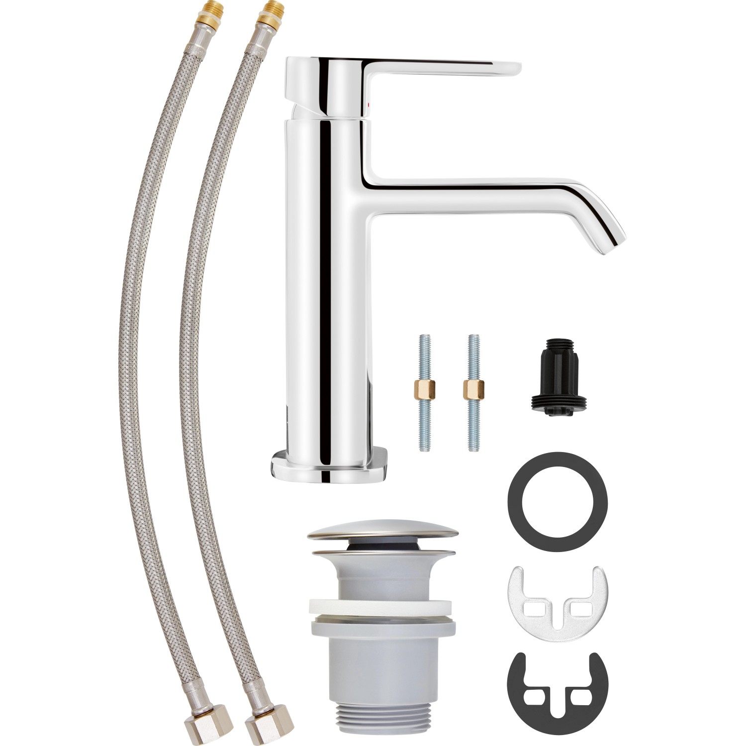 baliv Waschtischarmatur WT-170 Chrom mit Zubehör für die Waschbeckenmontage.