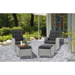 Siena Garden Lounge-Set, 4-teilig, eisgrau, mit Sessel und Hocker für Garten oder Terrasse.