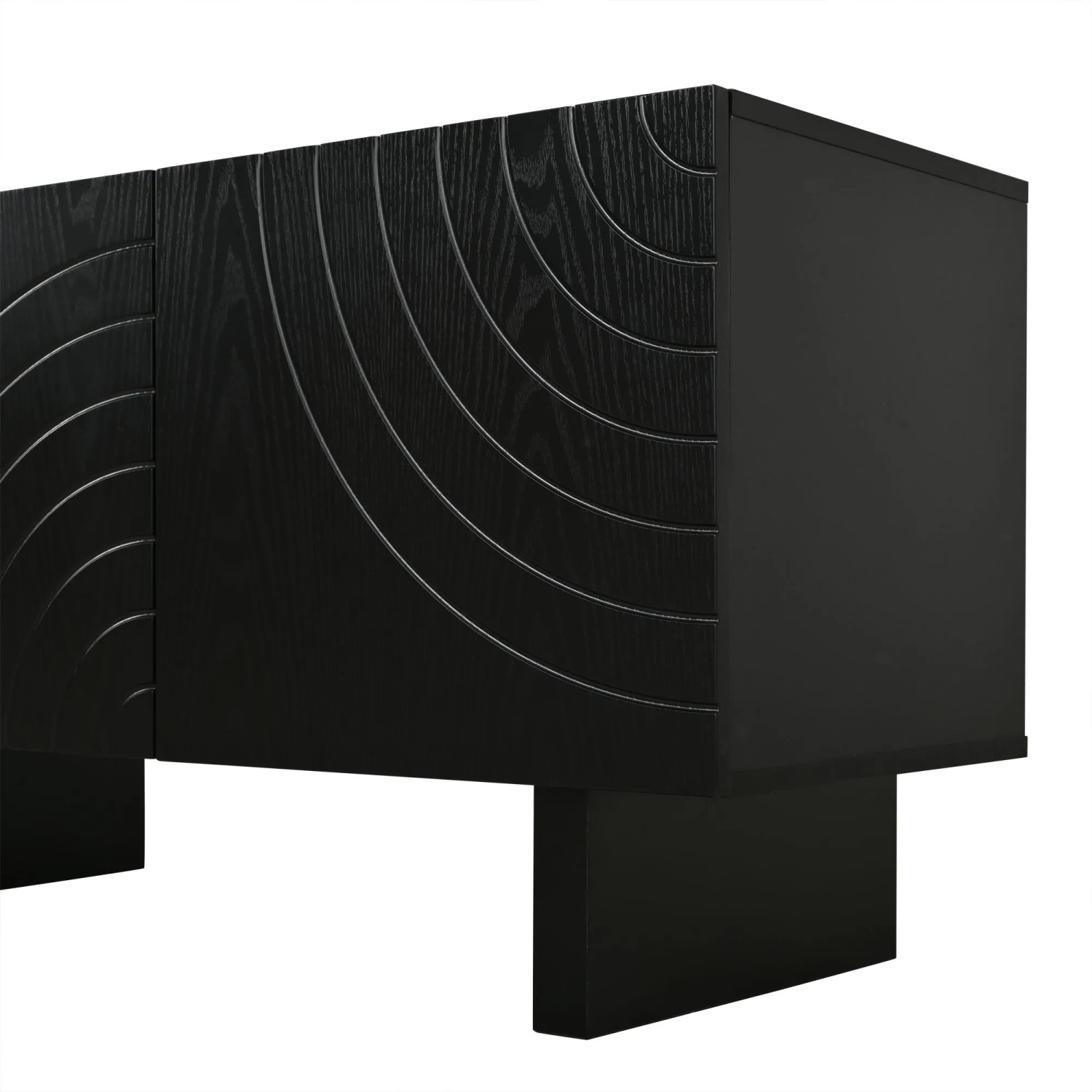 okwish TV-Bank Mit Struktur 4 Türen Wohnzimmer 180x40x55cm Schwarz_10