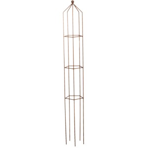 Fünfeckige Rankhilfe Obelisk, 121 cm hoch, aus Metall mit Rosteffekt für Kletterpflanzen.