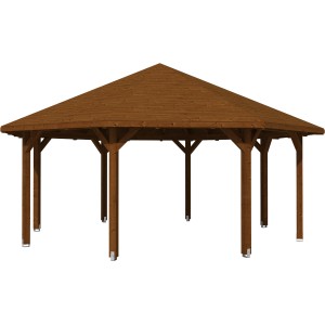 Skan Holz Pavillon Nice, 630x630 cm, Nussbaum, Leimholz Gartenlaube mit Massivholzdach.