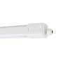 Weiße Eglo LED-Feuchtraumleuchte Slim, 110,5 cm, Detailaufnahme des Endstücks mit Kabelverschraubung.