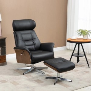 HOMCOM Relaxsessel mit Hocker Liegefunktion Drehbar bis 150kg Kunstleder Schwarz