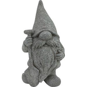 Graue Gartenfigur Zwerg mit Schaufel, 20,5 cm, aus frostbeständigem Polyresin für den Außenbereich.