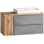 Held Möbel Waschtisch Ancona 105 cm, Betongrau-Wotaneiche mit Becken rechts, Teil des Badmöbel-Sets.