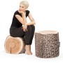 Sitting Point Hocker Wood, 60 l, Natur Holzoptik: Frau sitzt auf Sitzsack in Baumstamm Design.