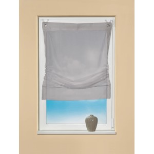 Graues Raffrollo Easyfix 100x170 cm am Fenster, lichtdurchlässiger Sichtschutz.