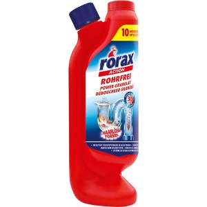 Rorax Rohrfrei Power-Granulat in roter Dosierflasche, 600g, für die Reinigung und Beseitigung von Rohrverstopfungen.