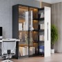 okwish Vitrine mit LED Glastür Rollschrank Esszimmer 110x35x160cm Weiß Schwarz_4
