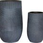 Dunkelgraue Pflanzgefäß Vase aus Fibre-Clay mit modernem Muster, 34x54cm.
