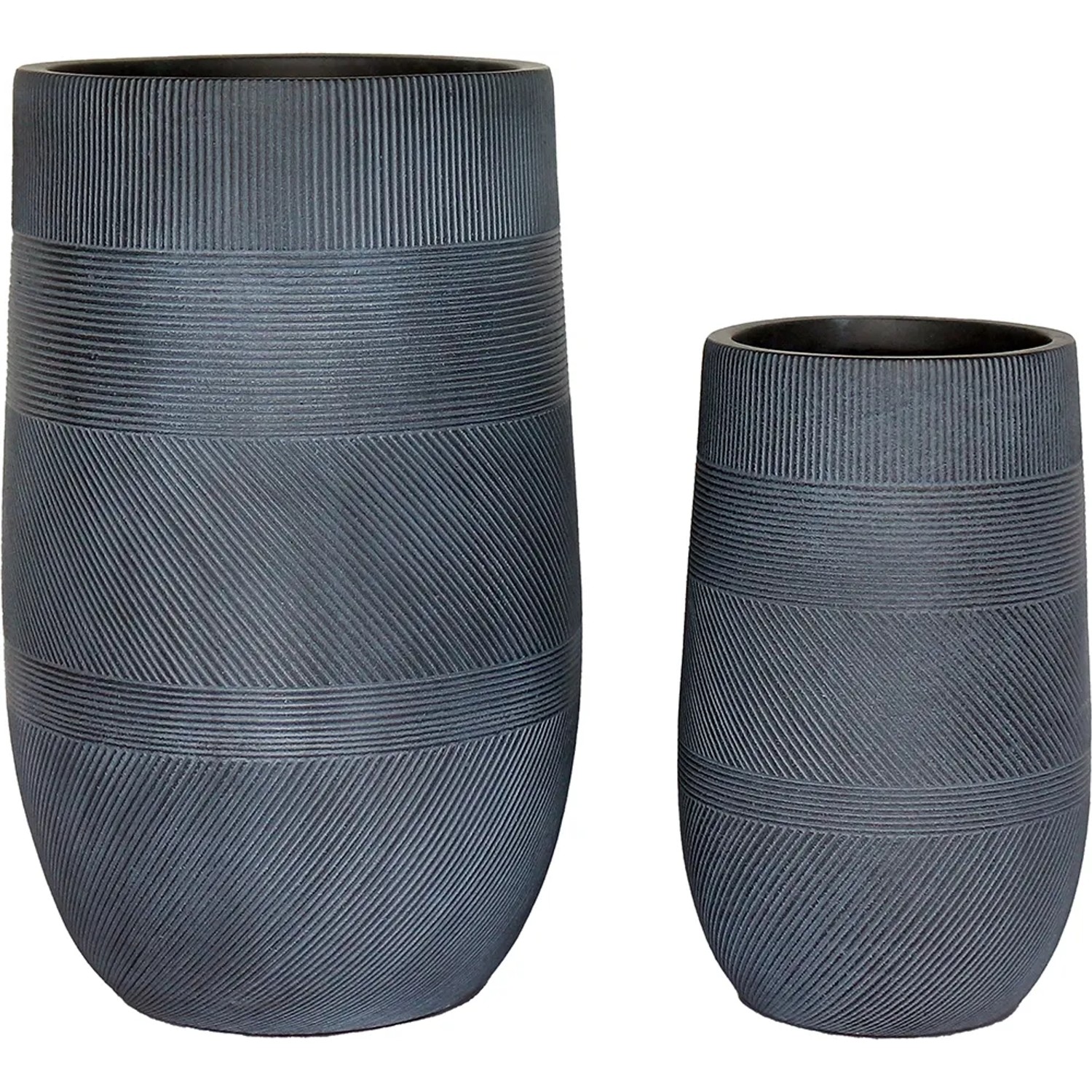 Dunkelgraue Pflanzgefäß Vase aus Fibre-Clay mit modernem Muster, 34x54cm.