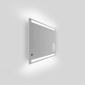 DSK Design LED-Lichtspiegel Silver Conde 140x60 cm mit hellen LED-Streifen, Digitaluhr, Kosmetikspiegel und Touchsensor.