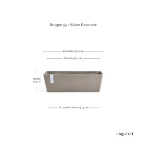 Ecopots Bruges Pflanztopf, braungrau, 55x17cm, rechteckig, mit Wasserreservoir. Ideal für Balkon und Terrasse.
