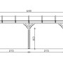 Technische Zeichnung der Skan Holz Terrassenüberdachung Rimini 648x300 cm mit Maßangaben.