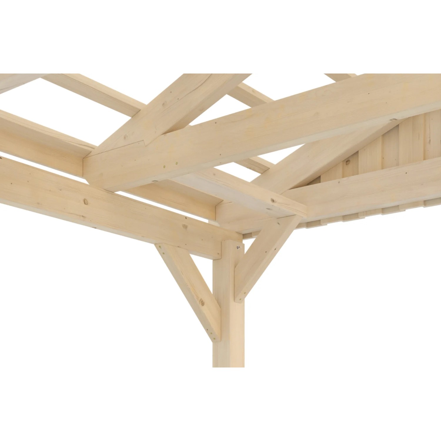 Detailansicht des Skan Holz Carport Fichtelberg aus Fichte mit Dachlattung in Natur.