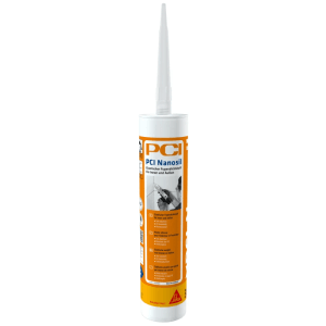 PCI Nanosil Silikon Fugendichtstoff, sandgrau, 300 ml Kartusche für Bad, Küche, Wand und Boden.