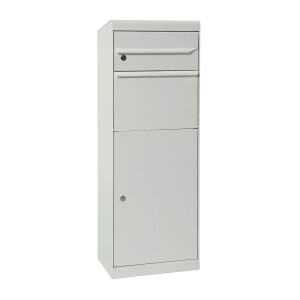 MEFA Paketkasten Maple 661 in Weißaluminium, ein freistehender Briefkasten für Pakete und Briefe.