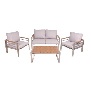 4-teiliges Lounge-Set Florence in Braun-Beige: Sofa, Sessel und Tisch für den Garten.