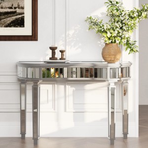 okwish Konsole mit Spiegel Halbmond Design Wohnzimmer Schlafzimmer 120x38x78cm Grau Silber