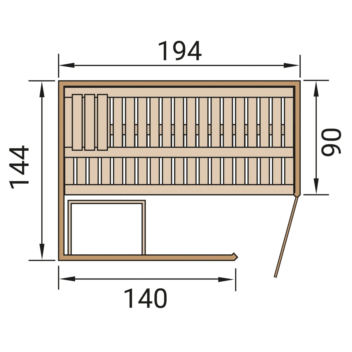 Grundriss der Weka Elementsauna Varberg Trend 1 in Weiß mit Maßen. Ideal für die Planung Ihrer Sauna.