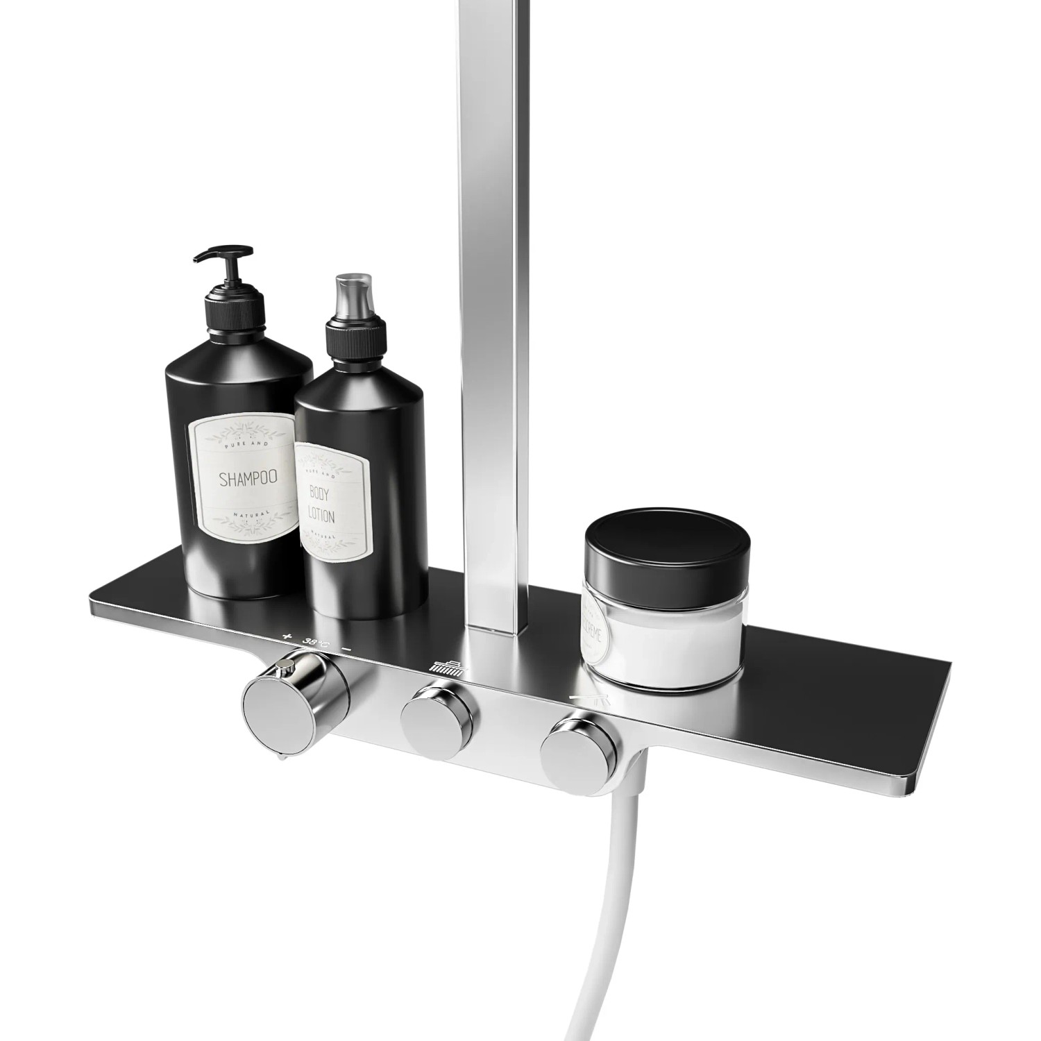 Schulte ExpressPlus Duschsystem Rain III Modern mit Ablage und Pflegeprodukten.