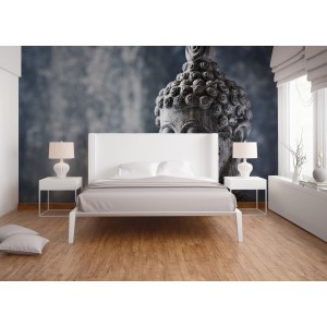 Fototapete mit Buddha Statue in Blau-Grau, asiatisches Design, 3,50x2,55m, FSC® zertifiziert.
