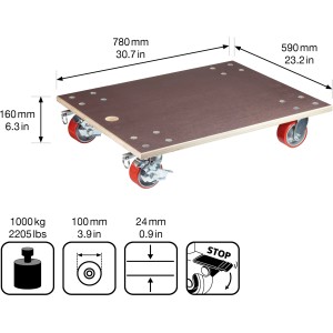 Wagner Transporthilfe mit Multiplex-Platte, 1000 kg Tragkraft und Schwerlastrollen.