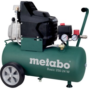 Metabo Kompressor Basic 250-24 W: Ölgeschmierter Kolbenkompressor mit 24 l Kessel und Rädern.