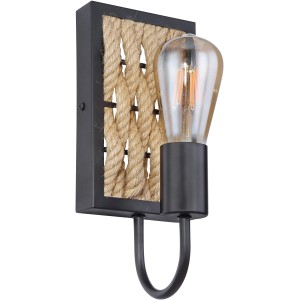 Wandleuchte Halia von Globo, Metall schwarz matt, Hanf-Optik, für Innenräume.
