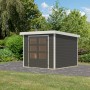 Karibu Gartenhaus Diego 3,5 B in Terragrau/Weiß mit Doppeltür und Fenster