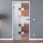 Levidor Glastür Wolfsburg Office/Studio, teilsatiniert mit Quadratmuster, DIN-Links. Modernes Sicherheitsglas für helle Räume.