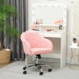 Rosa flauschiger HOMCOM Bürostuhl mit Rollen vor weißem Schminktisch. Ideal für Homeoffice & Schlafzimmer.