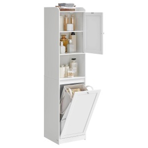 Songmics Badezimmerschrank Siren mit Wäschesammler und Offenem Fach Weiß