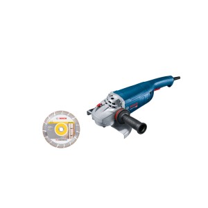 Bosch Professional Winkelschleifer GWS 22-230 J, blau-schwarz, 2.200 W, mit Diamantscheibe für Schleifarbeiten.