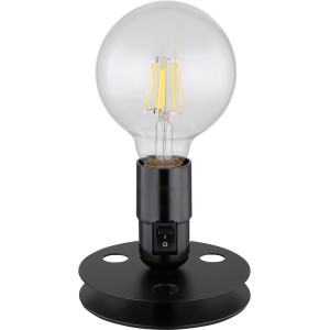 Schwarze Globo Tischlampe Johanna mit E27 Fassung und klarem Leuchtmittel.