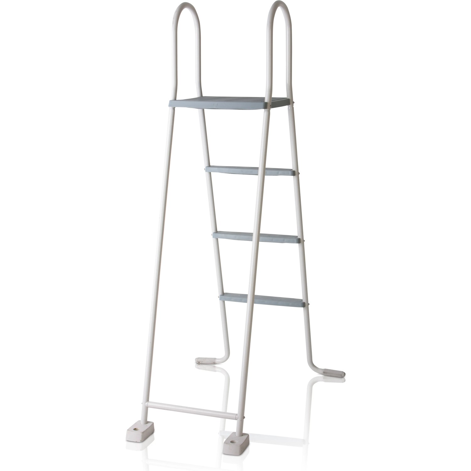 Weiße Poolleiter für Stahlwand-Pool Fidji, 4 Stufen und Plattform.