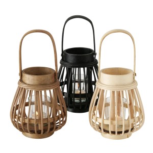 Boltze Home Windlicht Ilvie, 3-fach sortiert, mehrfarbig, aus Bambus, Eisen und Glas.