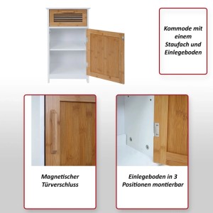 MCW Kommode A85, Badschrank aus Bambus mit Schublade und offenem Fach.
