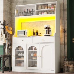 okwish Vitrinenschrank mit LED-Beleuchtung Variable Lichtfarben Esszimmer Weiß