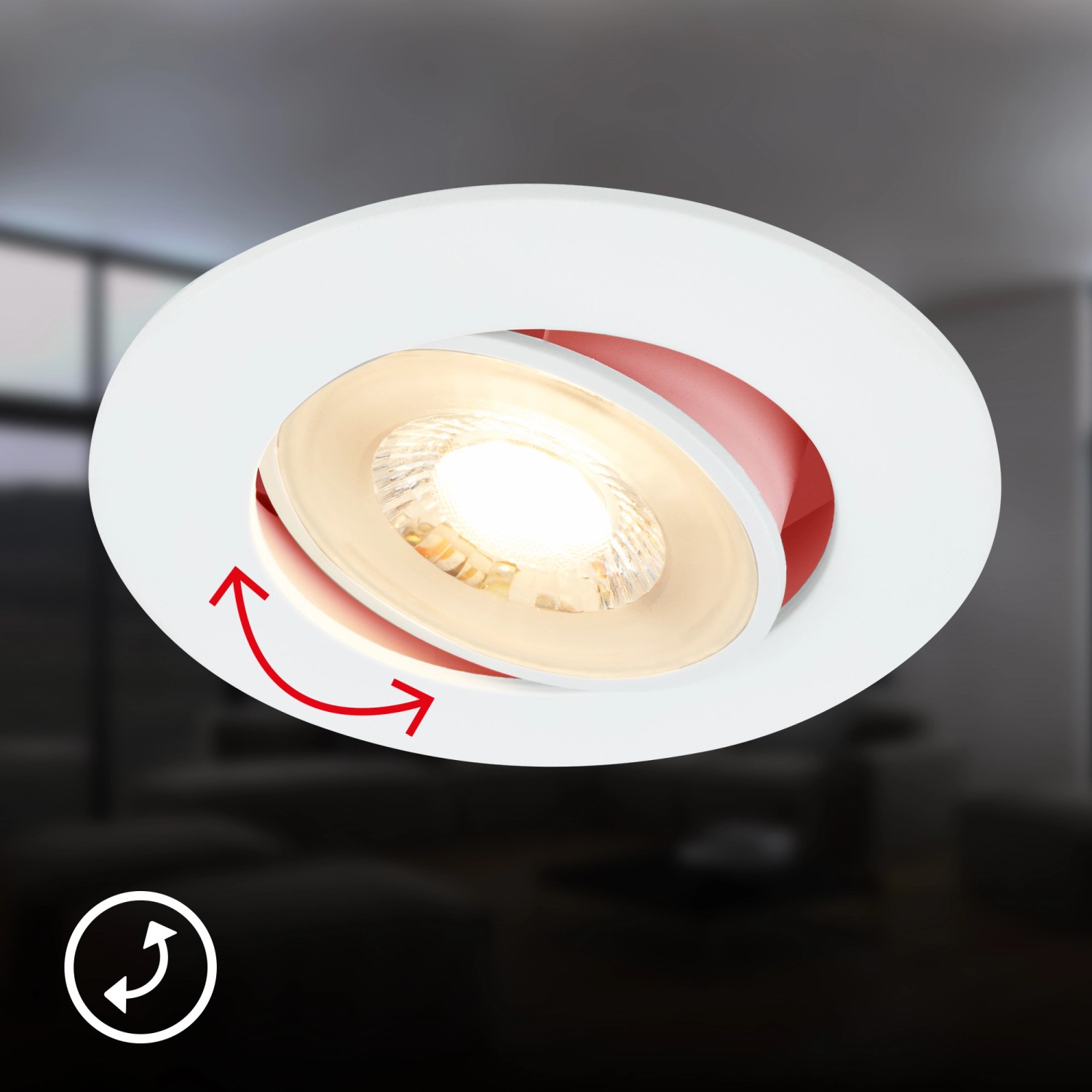 Schwenkbarer, weißer Brilo LED Einbaustrahler Besi, 2er Set, warmweißes Licht.