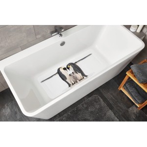 Kleine Wolke Wanneneinlage Jacksons, 36x92 cm, schwarz-weiß, mit Pinguin-Motiv in Badewanne.